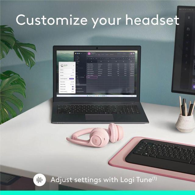 Alt view image 4 of 7 - Logitech Zone 300 Wireless Bluetooth Headset With Noise-Canceling Microphone, Compatible with Windows, Mac, Chrome, Linux, iOS, iPadOS, Android - Rose