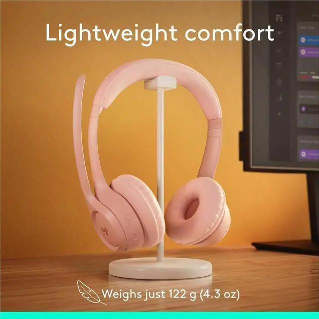 Alt view image 5 of 7 - Logitech Zone 300 Wireless Bluetooth Headset With Noise-Canceling Microphone, Compatible with Windows, Mac, Chrome, Linux, iOS, iPadOS, Android - Rose