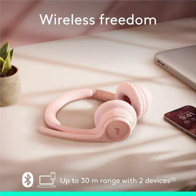 Alt view image 6 of 7 - Logitech Zone 300 Wireless Bluetooth Headset With Noise-Canceling Microphone, Compatible with Windows, Mac, Chrome, Linux, iOS, iPadOS, Android - Rose