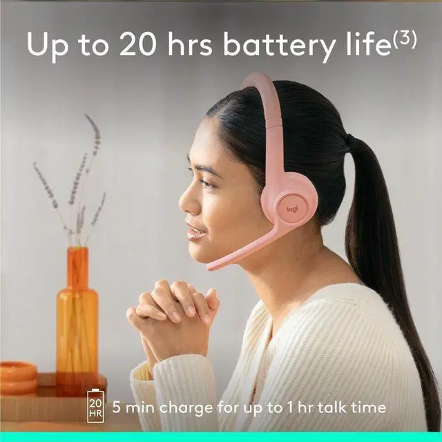 Alt view image 7 of 7 - Logitech Zone 300 Wireless Bluetooth Headset With Noise-Canceling Microphone, Compatible with Windows, Mac, Chrome, Linux, iOS, iPadOS, Android - Rose