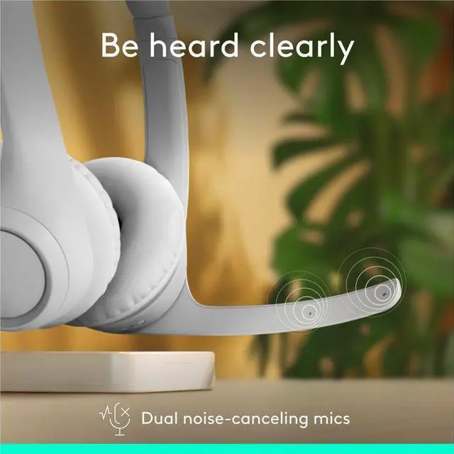 Alt view image 5 of 14 - Logitech Zone 300 Wireless Bluetooth Headset With Noise-Canceling Microphone, Compatible with Windows, Mac, Chrome, Linux, iOS, iPadOS, Android (Off-white