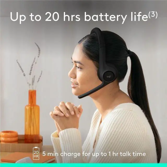 Alt view image 3 of 15 - Logitech Zone 300 Wireless Bluetooth Headset With Noise-Canceling Microphone, Compatible with Windows, Mac, Chrome, Linux, iOS, iPadOS, Android - Black