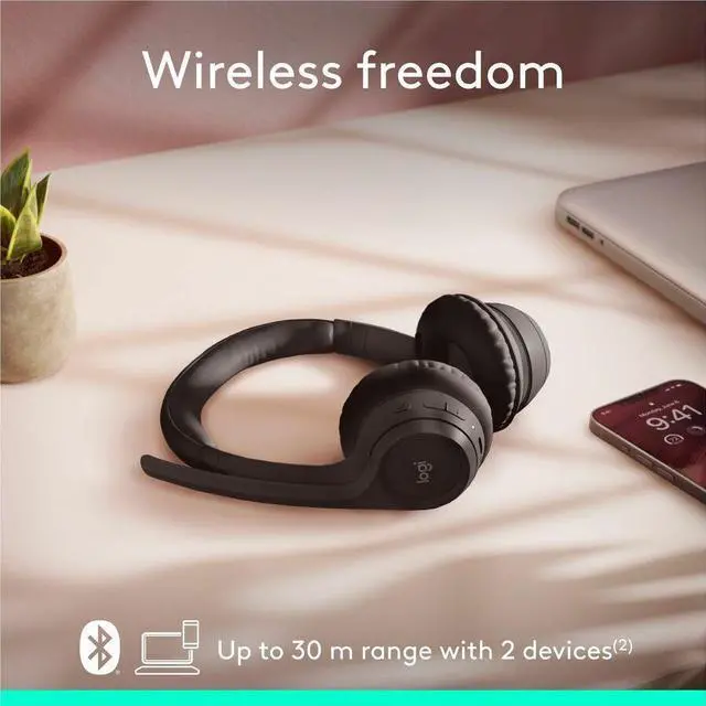 Alt view image 5 of 15 - Logitech Zone 300 Wireless Bluetooth Headset With Noise-Canceling Microphone, Compatible with Windows, Mac, Chrome, Linux, iOS, iPadOS, Android - Black
