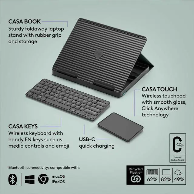 Alt view image 5 of 20 - Logitech Casa Pop Up Desk Work From Home Kit with Laptop Stand (CLASSIC CHIC)