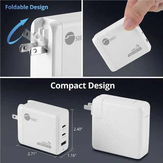 Alt view image 4 of 8 - SIIG 100W GaN PD Combo Charger 2C1A ACPW1Z11S1