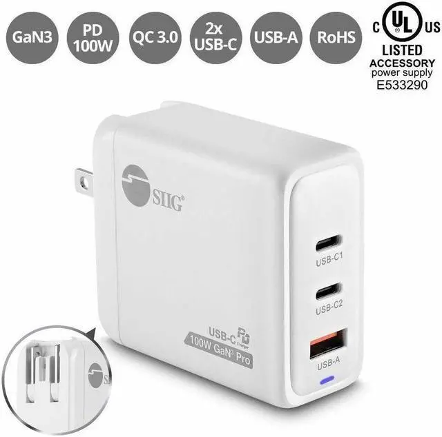 Alt view image 6 of 8 - SIIG 100W GaN PD Combo Charger 2C1A ACPW1Z11S1
