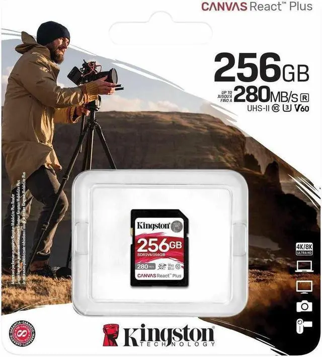 Alt view image 3 of 5 - Kingston Canvas React Plus 256 GB Class 10/UHS-II U3 V60 SDXC SDR2V6256GB