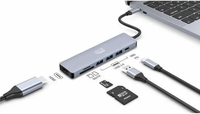 Alt view image 6 of 16 - Adesso AUH-4025 Docking Station - for Notebook/Flash Drive/Memory Card Reader/Monitor/Tablet/Smartphone - Charging Capability - Memory Card Reader - SD, TransFlash - USB Type C - 2 Displays Supported