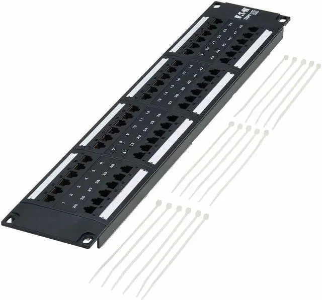 Alt view image 2 of 8 - Eaton Tripp Lite Series 48-Port Cat6 Patch Panel - 4PPoE Compliant, 110/Krone, 568A/B, RJ45 Ethernet, 2U Rack-Mount, Black, TAA - 48 Port(s) - 48 x RJ-45 - 2U High - Category 6, Category 5e, Category