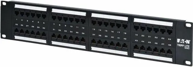 Alt view image 6 of 8 - Eaton Tripp Lite Series 48-Port Cat6 Patch Panel - 4PPoE Compliant, 110/Krone, 568A/B, RJ45 Ethernet, 2U Rack-Mount, Black, TAA - 48 Port(s) - 48 x RJ-45 - 2U High - Category 6, Category 5e, Category