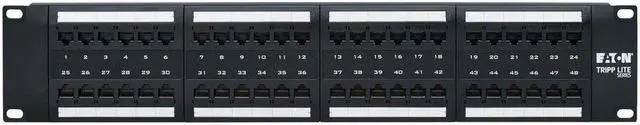 Alt view image 7 of 8 - Eaton Tripp Lite Series 48-Port Cat6 Patch Panel - 4PPoE Compliant, 110/Krone, 568A/B, RJ45 Ethernet, 2U Rack-Mount, Black, TAA - 48 Port(s) - 48 x RJ-45 - 2U High - Category 6, Category 5e, Category