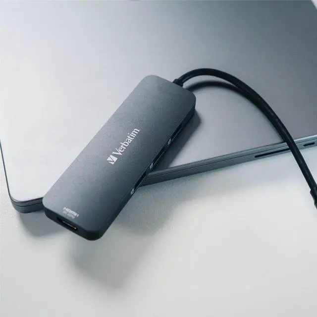 Alt view image 3 of 12 - Verbatim USB-C Pro Multiport Hub CMH 08 - 8 Ports - for Notebook - Charging Capability - Memory Card Reader - SD, microSD - USB Type C - 4 x USB Ports - 3 x USB Type-A Ports - USB Type-A -