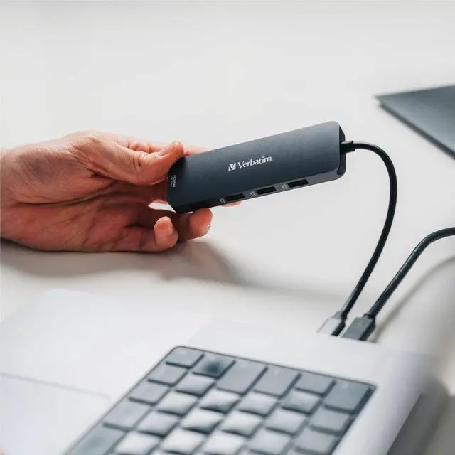 Alt view image 5 of 12 - Verbatim USB-C Pro Multiport Hub CMH 08 - 8 Ports - for Notebook - Charging Capability - Memory Card Reader - SD, microSD - USB Type C - 4 x USB Ports - 3 x USB Type-A Ports - USB Type-A -
