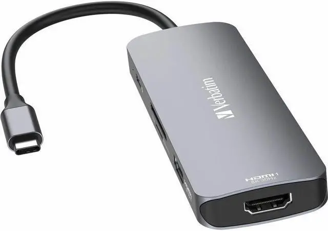 Alt view image 6 of 12 - Verbatim USB-C Pro Multiport Hub CMH 08 - 8 Ports - for Notebook - Charging Capability - Memory Card Reader - SD, microSD - USB Type C - 4 x USB Ports - 3 x USB Type-A Ports - USB Type-A -