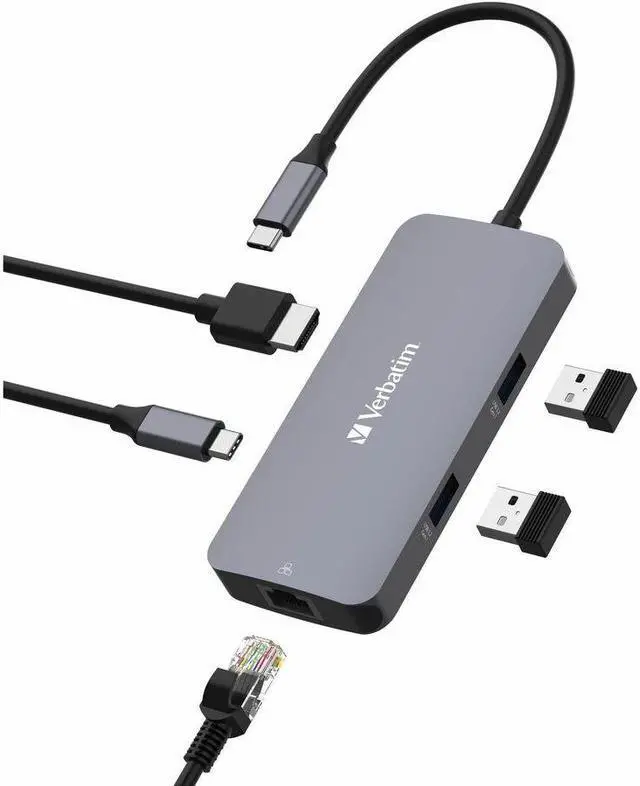 Alt view image 4 of 12 - Verbatim USB-C Pro Multiport Hub CMH 05 - 5 Ports - for Notebook/Monitor/Desktop PC - Charging Capability - USB Type C - 4K - 3840 x 2160 - 3 x USB Ports - 2 x USB Type-A Ports - USB Type-A