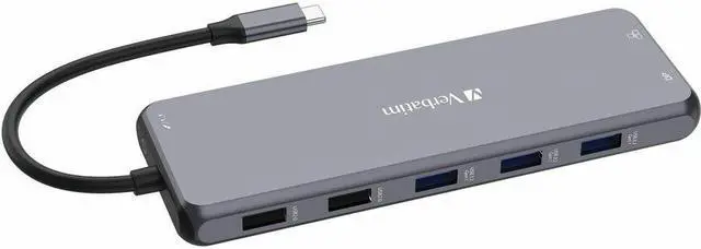 Alt view image 2 of 12 - Verbatim USB-C Pro Multiport Hub CMH 13 - 13 Ports - for Monitor/Headphone/Speaker - Charging Capability - Memory Card Reader - SD, microSD - USB Type C - 3 Displays Supported - 4K, 8K - 38