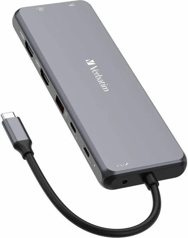 Alt view image 3 of 12 - Verbatim USB-C Pro Multiport Hub CMH 13 - 13 Ports - for Monitor/Headphone/Speaker - Charging Capability - Memory Card Reader - SD, microSD - USB Type C - 3 Displays Supported - 4K, 8K - 38