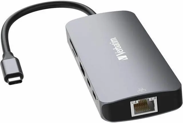 Alt view image 2 of 12 - Verbatim USB-C Pro Multiport Hub CMH 09 - 9 Ports - for Notebook - Charging Capability - Memory Card Reader - SD, microSD - USB Type C - 4K - 3840 x 2160 - 5 x USB Ports - 3 x USB Type-A Po
