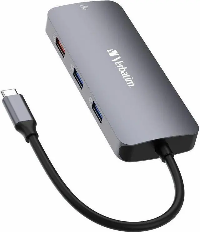 Alt view image 7 of 12 - Verbatim USB-C Pro Multiport Hub CMH 09 - 9 Ports - for Notebook - Charging Capability - Memory Card Reader - SD, microSD - USB Type C - 4K - 3840 x 2160 - 5 x USB Ports - 3 x USB Type-A Po
