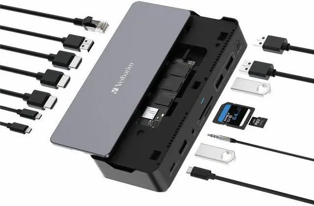 Alt view image 3 of 13 - Verbatim USB-C Pro Docking Station 15-In-1 256GB Vi3000 SSD