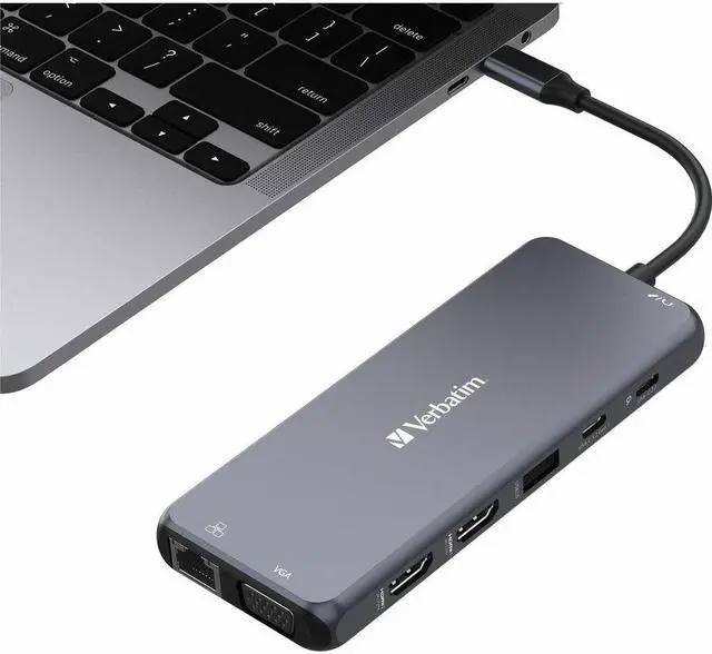 Alt view image 3 of 12 - Verbatim USB-C Pro Multiport Hub CMH 14 - 14 Ports - for Monitor - Charging Capability - Memory Card Reader - SD, microSD - USB Type C - 3 Displays Supported - Full HD, 4K - 1920 x 1080, 38