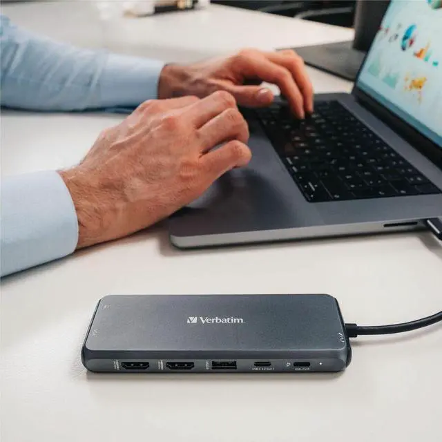 Alt view image 6 of 12 - Verbatim USB-C Pro Multiport Hub CMH 14 - 14 Ports - for Monitor - Charging Capability - Memory Card Reader - SD, microSD - USB Type C - 3 Displays Supported - Full HD, 4K - 1920 x 1080, 38
