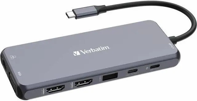 Alt view image 7 of 12 - Verbatim USB-C Pro Multiport Hub CMH 14 - 14 Ports - for Monitor - Charging Capability - Memory Card Reader - SD, microSD - USB Type C - 3 Displays Supported - Full HD, 4K - 1920 x 1080, 38