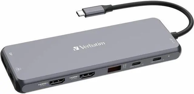 Alt view image 4 of 12 - Verbatim USB-C Pro Multiport Hub CMH 13 - 13 Ports - for Monitor/Headphone/Speaker - Charging Capability - Memory Card Reader - SD, microSD - USB Type C - 3 Displays Supported - 4K, 8K - 38
