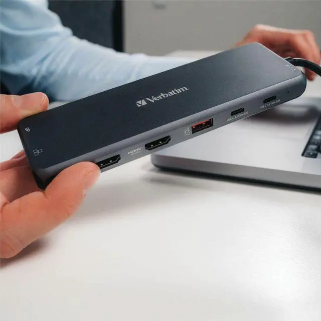 Alt view image 6 of 12 - Verbatim USB-C Pro Multiport Hub CMH 13 - 13 Ports - for Monitor/Headphone/Speaker - Charging Capability - Memory Card Reader - SD, microSD - USB Type C - 3 Displays Supported - 4K, 8K - 38