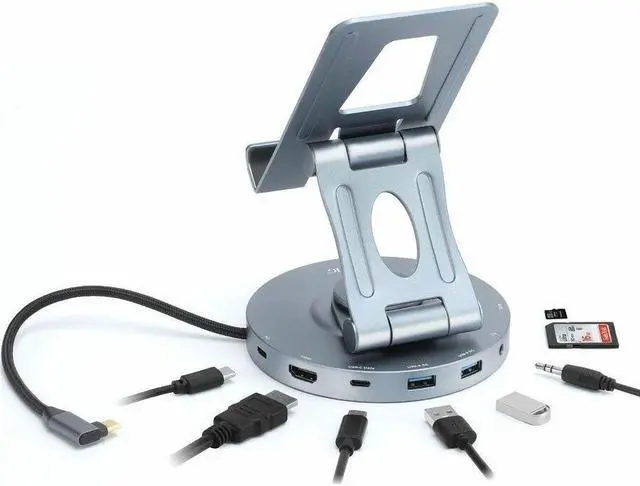 Alt view image 2 of 15 - SIIG USB-C Multitask Hub Stand Holder fits under 13" Tablets/Phones - 4K60Hz- PD100W - USB-C Hub Stand Holder fits under 13" Tablets/Phones - USB-C Docking Stand - HDMI 4K@60Hz display - 2x