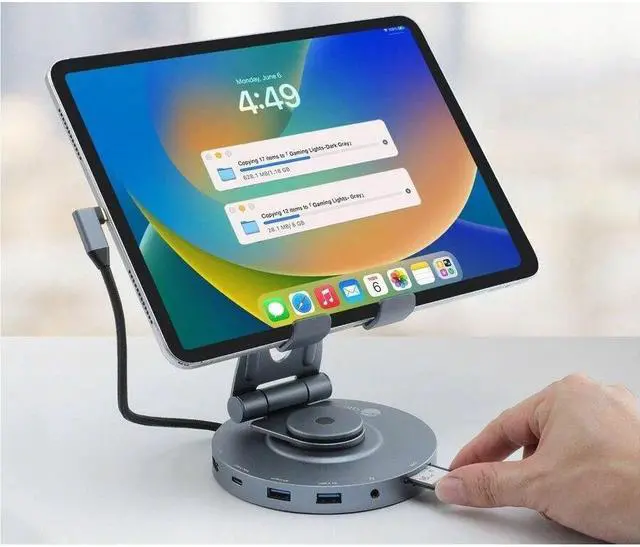 Alt view image 4 of 15 - SIIG USB-C Multitask Hub Stand Holder fits under 13" Tablets/Phones - 4K60Hz- PD100W - USB-C Hub Stand Holder fits under 13" Tablets/Phones - USB-C Docking Stand - HDMI 4K@60Hz display - 2x