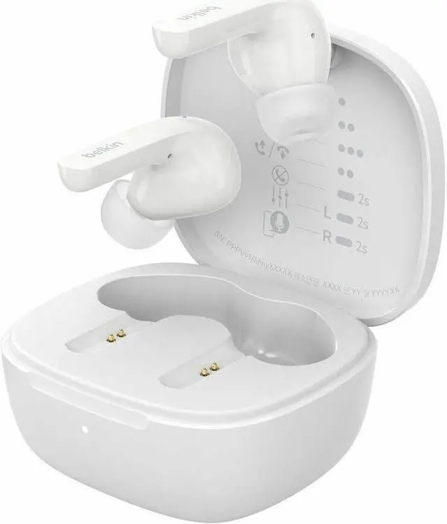 Alt view image 5 of 7 - Belkin SoundForm Motion True Wireless Earbuds - Mono, Stereo - True Wireless - Bluetooth - 32.8 ft - Earbud - Binaural - In-ear - Noise Canceling - White