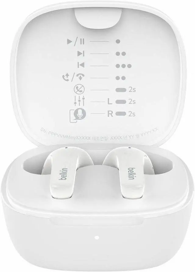 Alt view image 6 of 7 - Belkin SoundForm Motion True Wireless Earbuds - Mono, Stereo - True Wireless - Bluetooth - 32.8 ft - Earbud - Binaural - In-ear - Noise Canceling - White