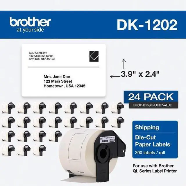 Alt view image 13 of 18 - Brother Genuine DK-120224PK Die-Cut Shipping Labels 300 Labels/Roll 24 Rolls/Box