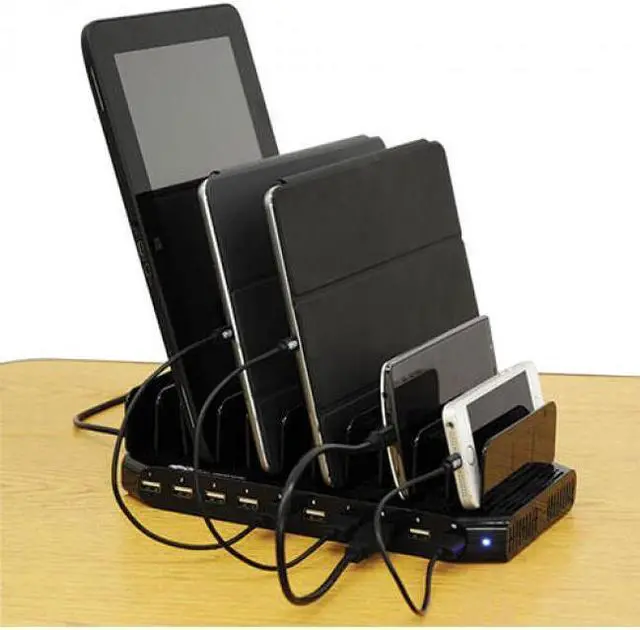 Alt view image 5 of 14 - Tripp Lite U280-010-ST-CEE 10-Port USB Charging Station with Adjustable Storage, 12V 8A (96W) USB Charger Output, Schuko Power Cord