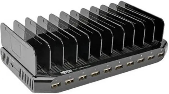 Alt view image 4 of 14 - Tripp Lite U280-010-ST-CEE 10-Port USB Charging Station with Adjustable Storage, 12V 8A (96W) USB Charger Output, Schuko Power Cord