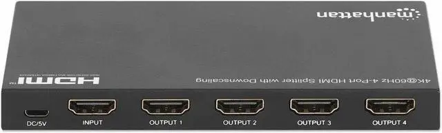 Alt view image 7 of 14 - Manhattan 4K@60Hz 4-Port HDMI Splitter with Downscaling - 3840 x 2160 - 600 MHzMaximum Video Bandwidth - 4-way - A/V Receiver, Projector, Monitor, PC, Digital Signage, Notebook, Television, Video Game