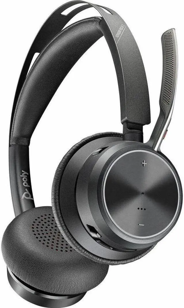 Alt view image 7 of 13 - Poly Voyager Focus 2 USB-C-C Headset +USB-C/A Adapter + Charging Stand - Google Assistant, Siri - Stereo - USB Type C - Wired/Wireless - Bluetooth - 298.6 ft - Over-the-head - Binaural - Supra-aural -