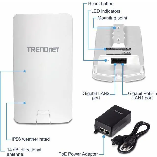 Alt view image 16 of 17 - TRENDnet  TEW-840APBO2K 14 dBi WiFi AC867 Outdoor PoE Preconfigured Point-to-Point Bridge Kit