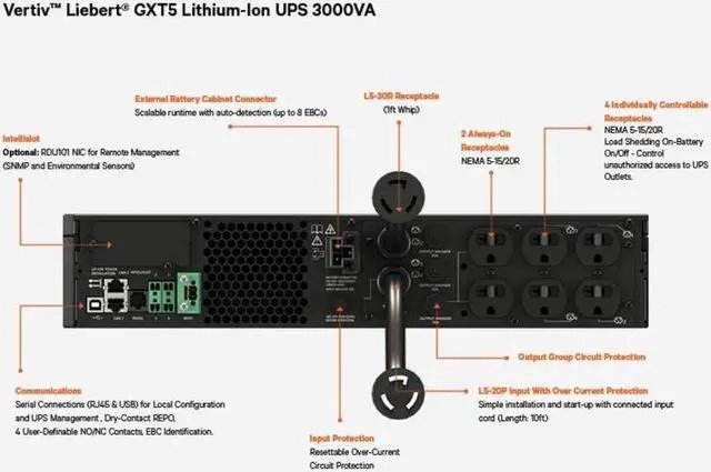 Alt view image 3 of 7 - Vertiv - GXT5LI-3000LVRT2UXLN - Vertiv Liebert GXT5 Lithium-Ion N Online UPS 3000VA/2700W 120V Tower/Rack UPS - RDU101 Network Card Included | Single-phase UPS | 0.9 Output Power Factor | Lowest TCO |
