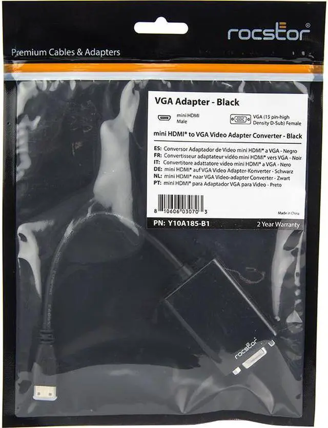 Alt view image 16 of 19 - Rocstor Y10A185-B1 6In Mini Hdmi To Vga Adapter Male To Vga Female Black
