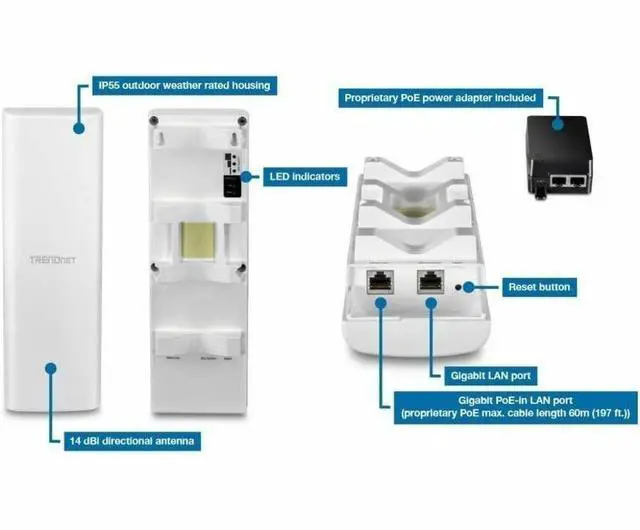 Alt view image 12 of 15 - TRENDnet 14 dBi WiFi 6 AX1200 Outdoor Directional PoE Access Point, TEW-940APBO