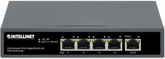 Alt view image 9 of 15 - Intellinet PoE-Powered 5-Port Gigabit Switch with PoE Passthrough, One IEEE 802.3bt (PoE++ / 4PPoE) PD PoE Port with 95 W Power Input, Four PSE PoE ports, PoE Power Budget up to 65 W, IEEE 802.3at/af