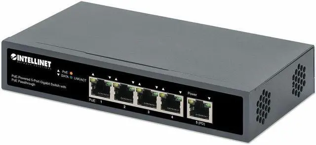 Alt view image 15 of 15 - Intellinet PoE-Powered 5-Port Gigabit Switch with PoE Passthrough, One IEEE 802.3bt (PoE++ / 4PPoE) PD PoE Port with 95 W Power Input, Four PSE PoE ports, PoE Power Budget up to 65 W, IEEE 802.3at/af