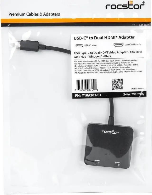 Alt view image 2 of 7 - Rocstor Premium USB-C to Dual HDMI Multi Monitor Adapter Y10A203B1