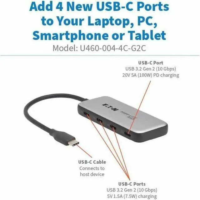 Alt view image 6 of 16 - 4-PORT USB-C HUB 10 GBPS 100W PD TB3 GRY
