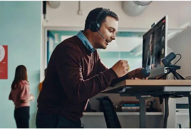Alt view image 3 of 8 - Poly Voyager Focus 2 USB-C-C Headset + USB-C/A Adapter TAA - Google Assistant, Siri - Stereo - USB Type C - Wired/Wireless - Bluetooth - 298.6 ft - Over-the-head - Binaural - Supra-aural - 4" Cab