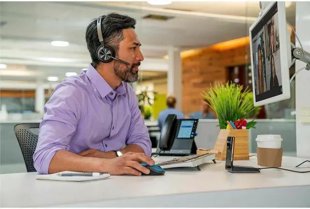Alt view image 4 of 8 - Poly Voyager Focus 2 USB-C-C Headset + USB-C/A Adapter TAA - Google Assistant, Siri - Stereo - USB Type C - Wired/Wireless - Bluetooth - 298.6 ft - Over-the-head - Binaural - Supra-aural - 4" Cab