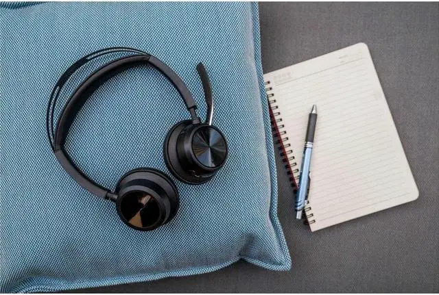 Alt view image 5 of 8 - Poly Voyager Focus 2 USB-C-C Headset + USB-C/A Adapter TAA - Google Assistant, Siri - Stereo - USB Type C - Wired/Wireless - Bluetooth - 298.6 ft - Over-the-head - Binaural - Supra-aural - 4" Cab