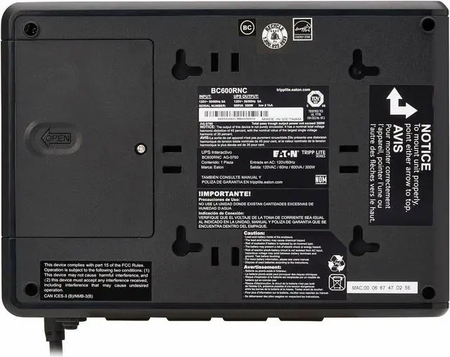 Alt view image 5 of 10 - Tripp Lite 600VA 300W 120V Standby Cloud UPS with Remote Monitoring BC600RNC
